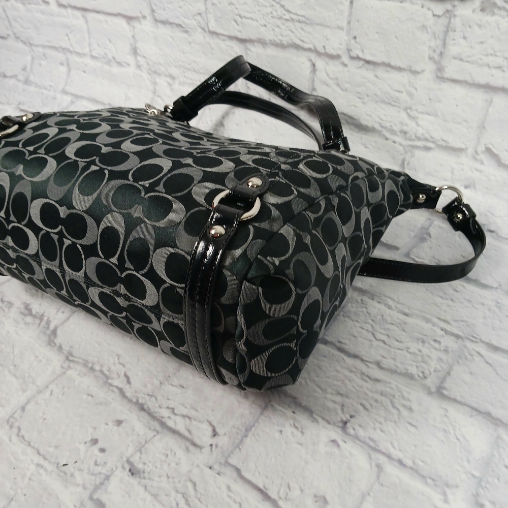 Coach black and gray signature canvas and leather satchel bag - Picture 7 of 11